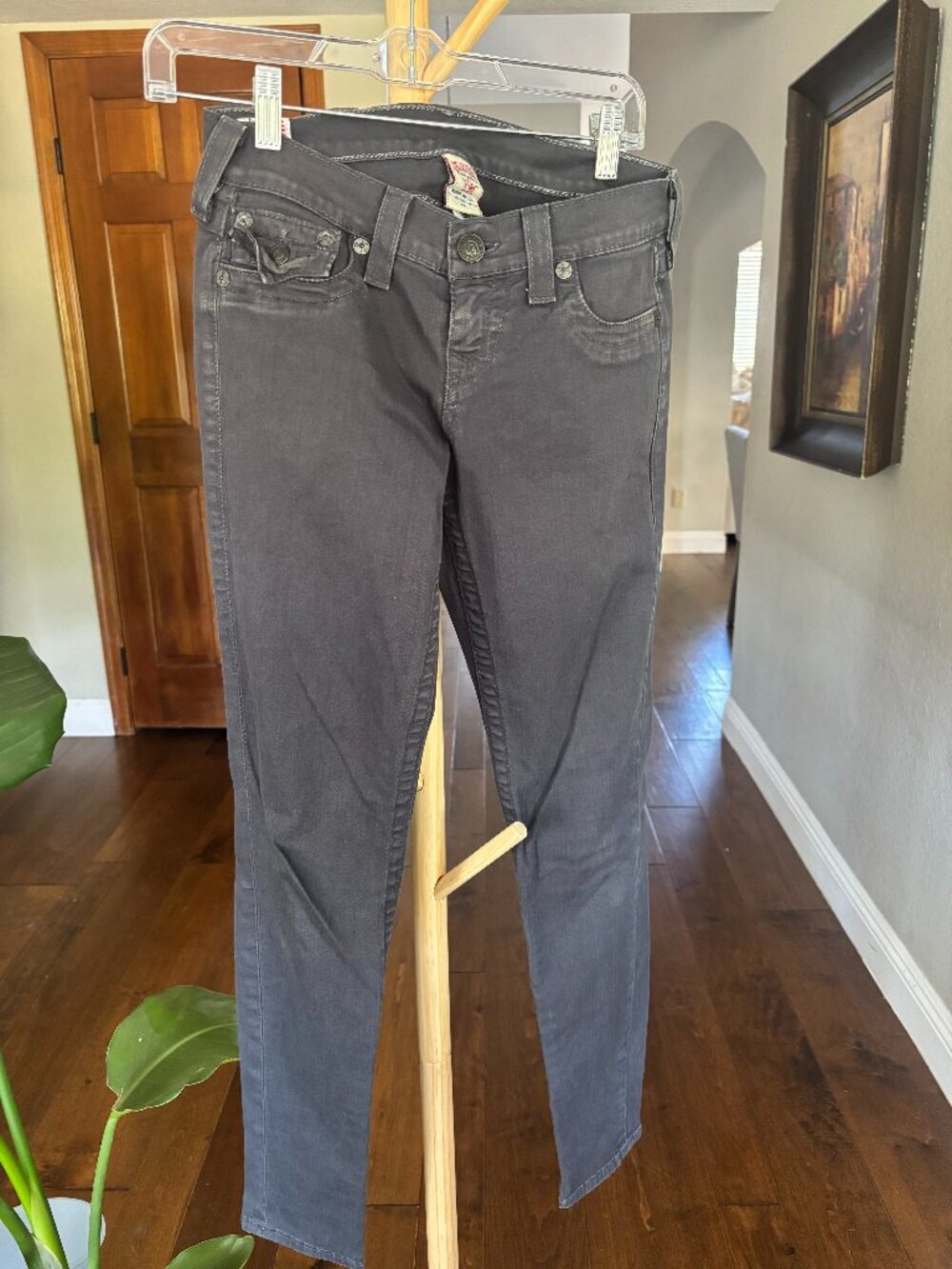 True Religion Misty Charcoal Gray Skinny Ankle Jeans Low Rise Size 26